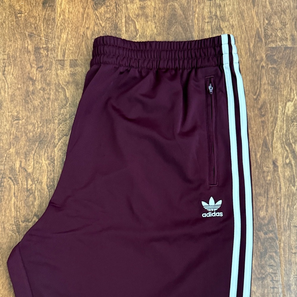 Adidas Maroon Trefoil Track Pants with White Stripes Size M - Picture 3 of 16